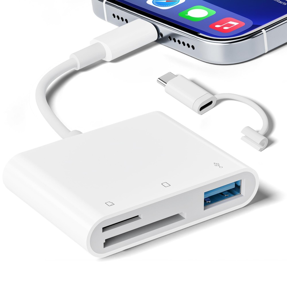 SD Card Reader for iPhone iPad, Micro Memory white
