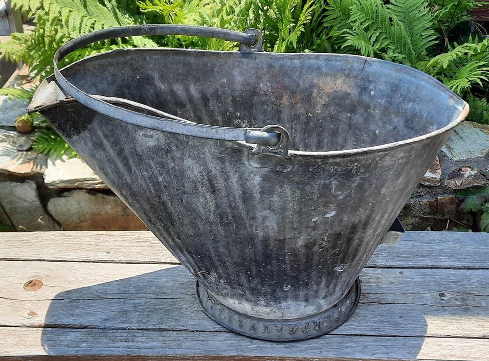 Vintage Galvanized Metal Coal Ash Scuttle Bucket
