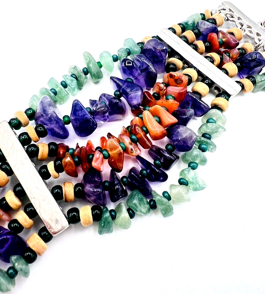 Multicolor Beaded Gemstone Chip Bracelet
