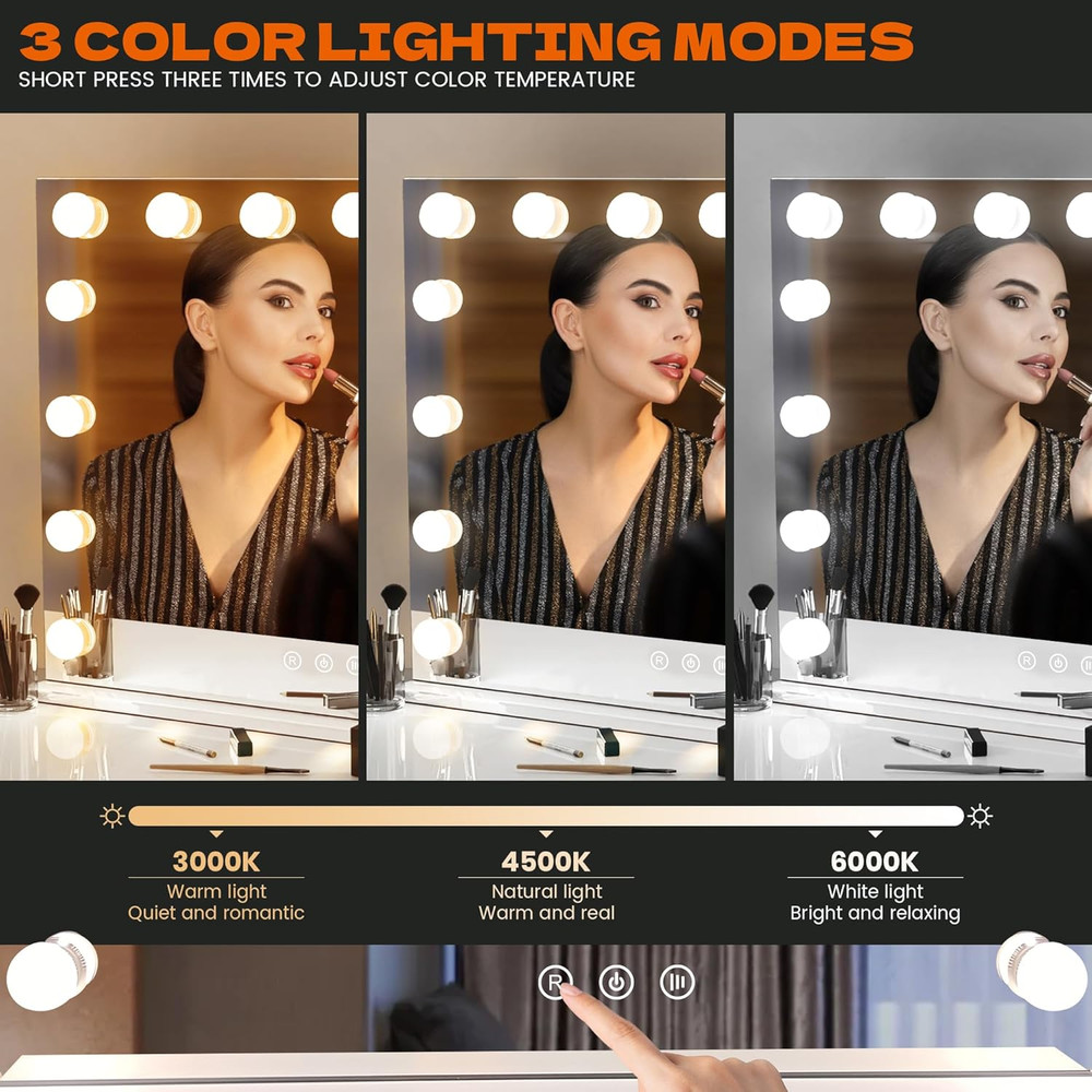 Hollywood Lighted Vanity Mirror with 15 Bulbs & 10X Magnification