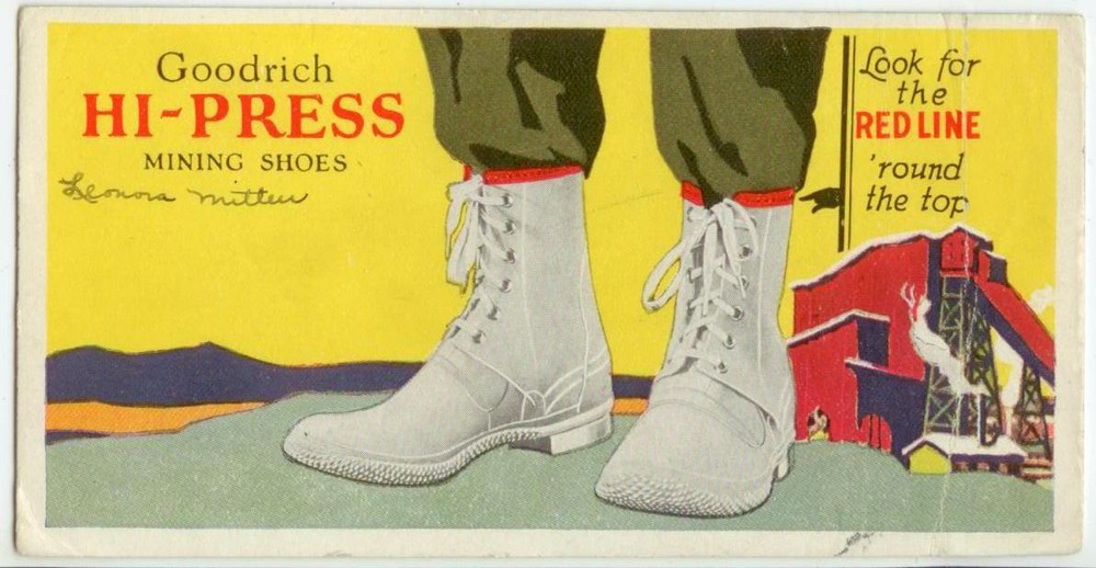 c1940 Goodrich Hi-Press Mining Shoes ad blotter