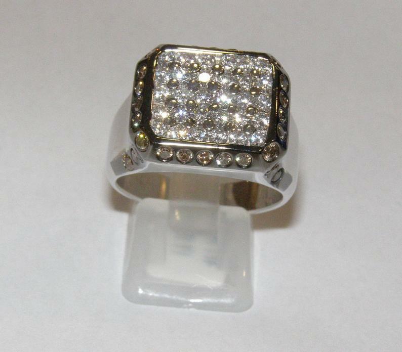 925 Sterling Silver Solid Men's Classic Engagement Ring With 2.10 Carat Shiny CZ