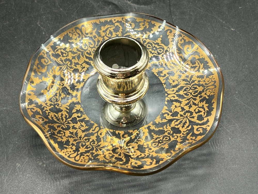 VINTAGE GOLD GILT PATTERN SILVER PLATE CANDLESTICK
