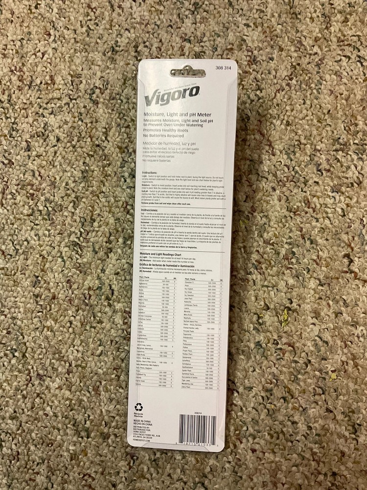 NEW Vigoro 308314 Moisture Light And PH Meter