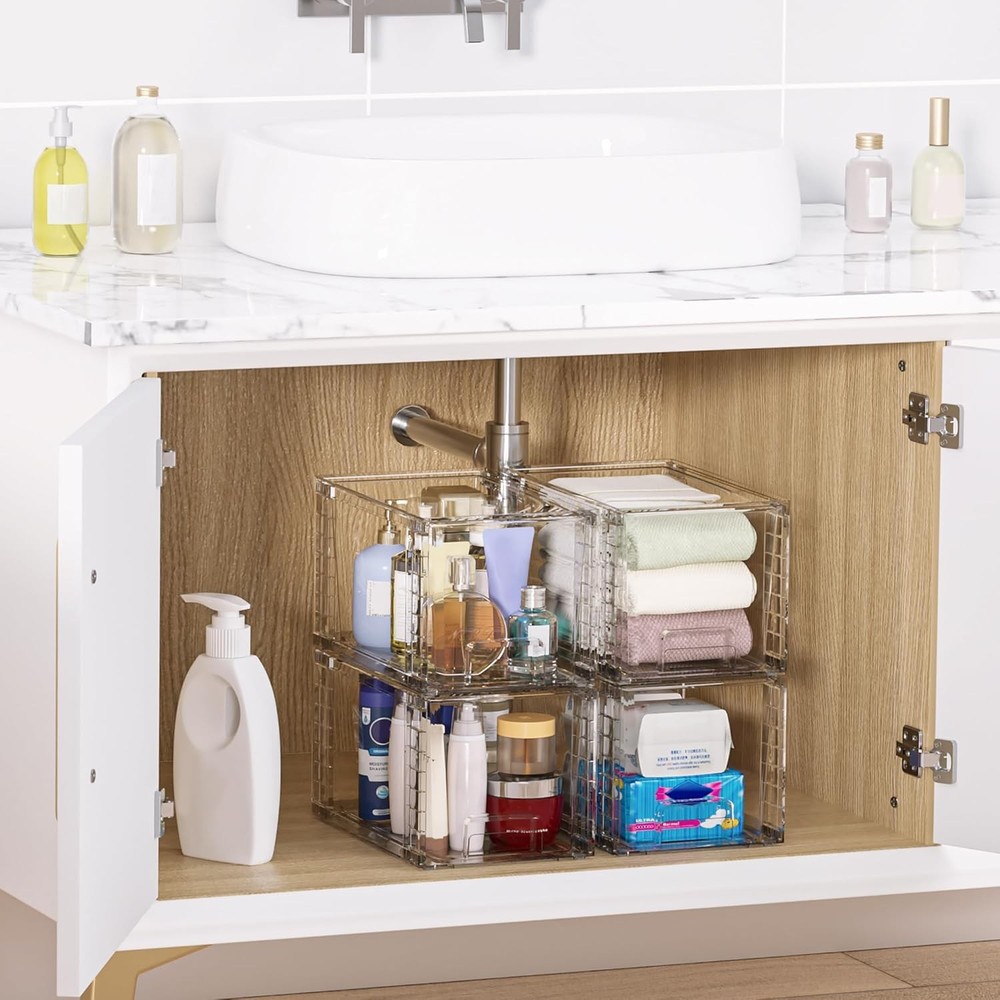 Vtopmart 4 Pack Large Stackable Storage Drawers,Easily Assemble Acrylic Bathroom