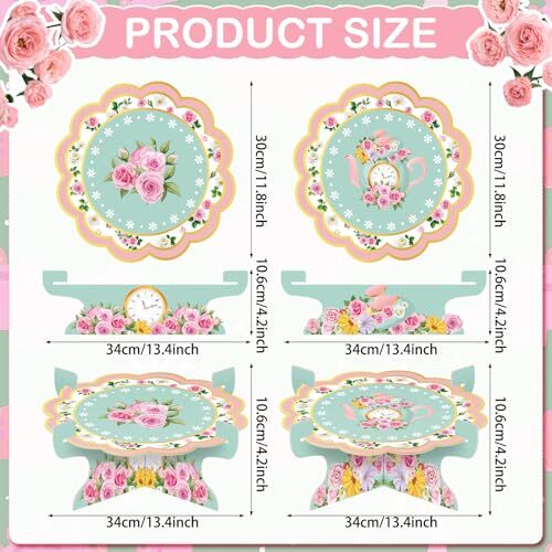 2 Pack Floral Tea Cupcake Stand Party Decorations Tea Theme Cupcake Holder