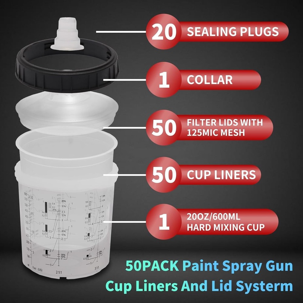 50/100 Pack Disposable Paint Cup Liners 190 Mic 4 Size Spray Gun System for 3M