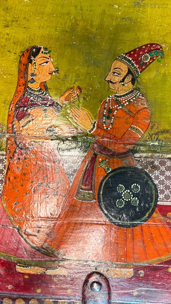 Antique Mughal Indian Hand-Painted Wedding Chest