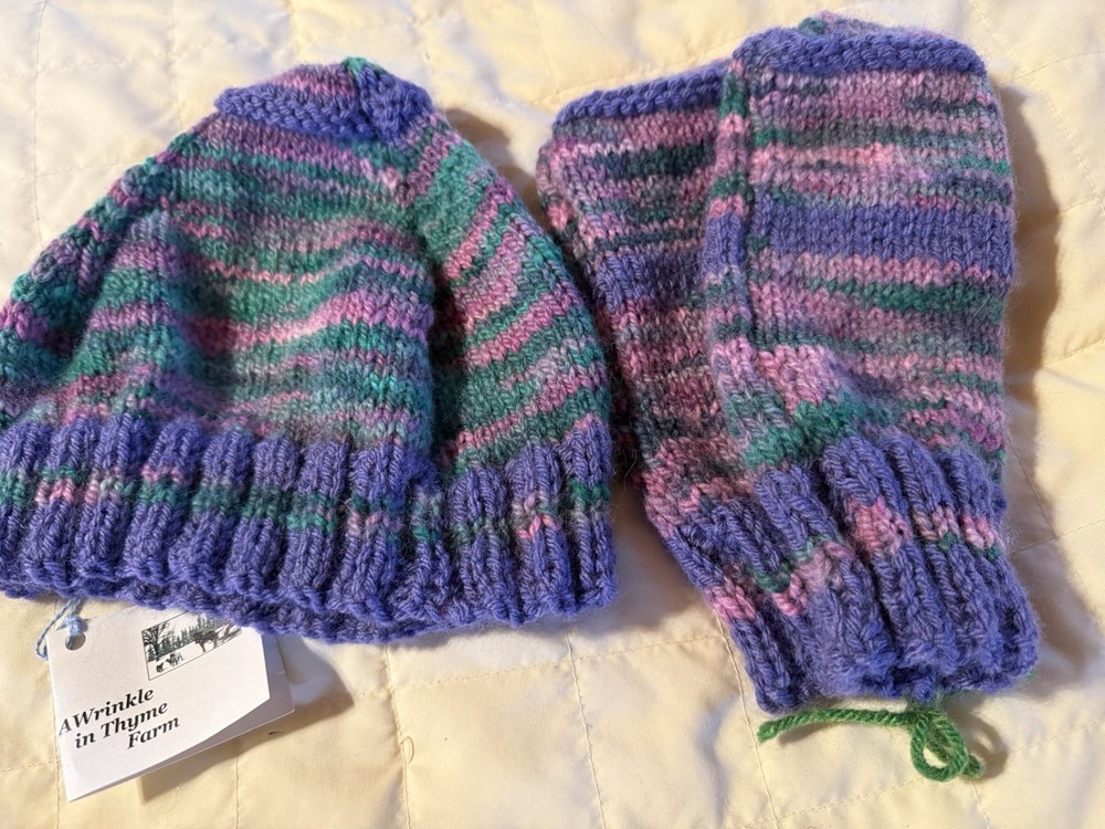 Handmade Knitted Hat & Mittens Set