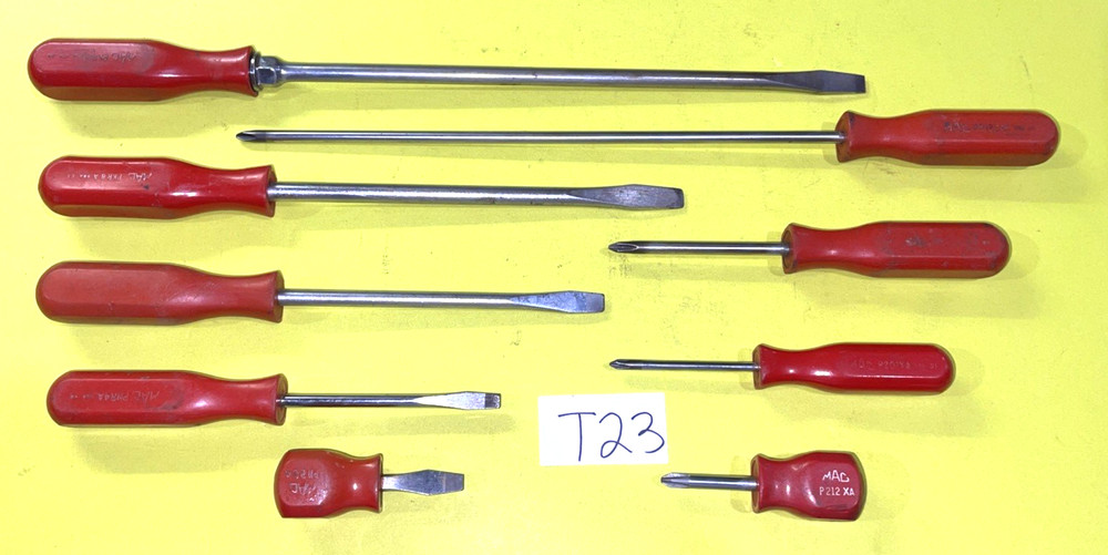MAC TOOLS VINTAGE 9 PIECE ASSORTED RED HARD HANDLE SCREWDRIVER SET