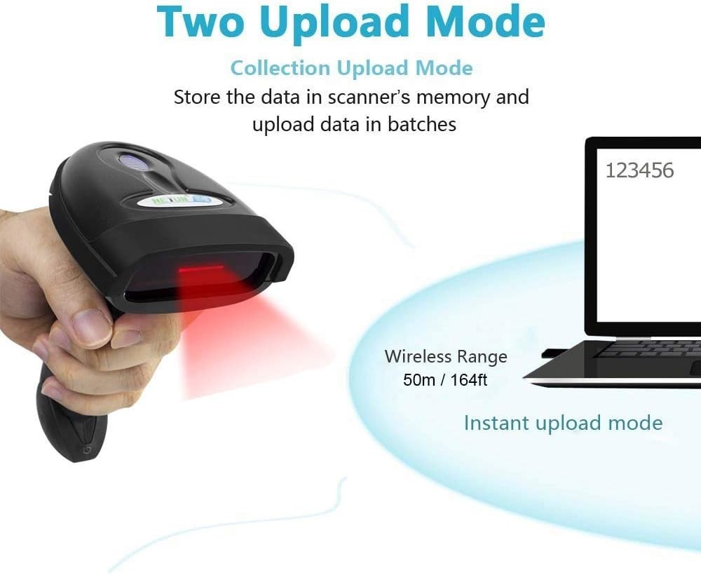 2-in-1 Wireless & USB Barcode Scanner - Rechargeable 1D Laser Reader (NT-1698W)