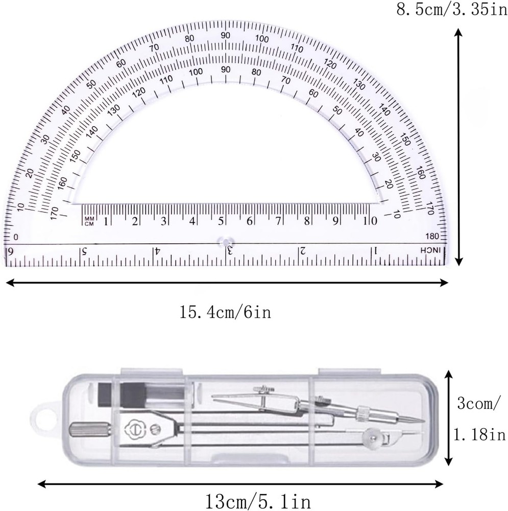 Protractor and Compass Set, Protractor, Silver