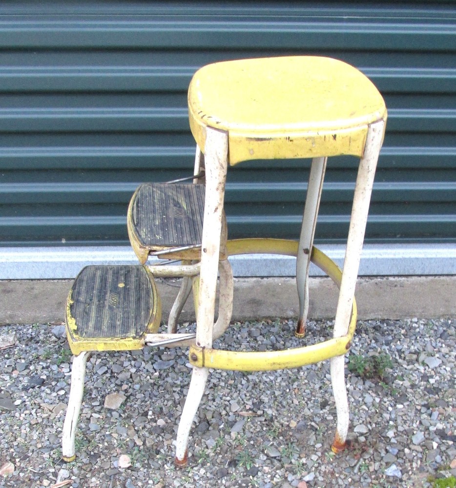 Cosco Kitchen Step Stool Ladder with fold out Steps Yellow 1950s
