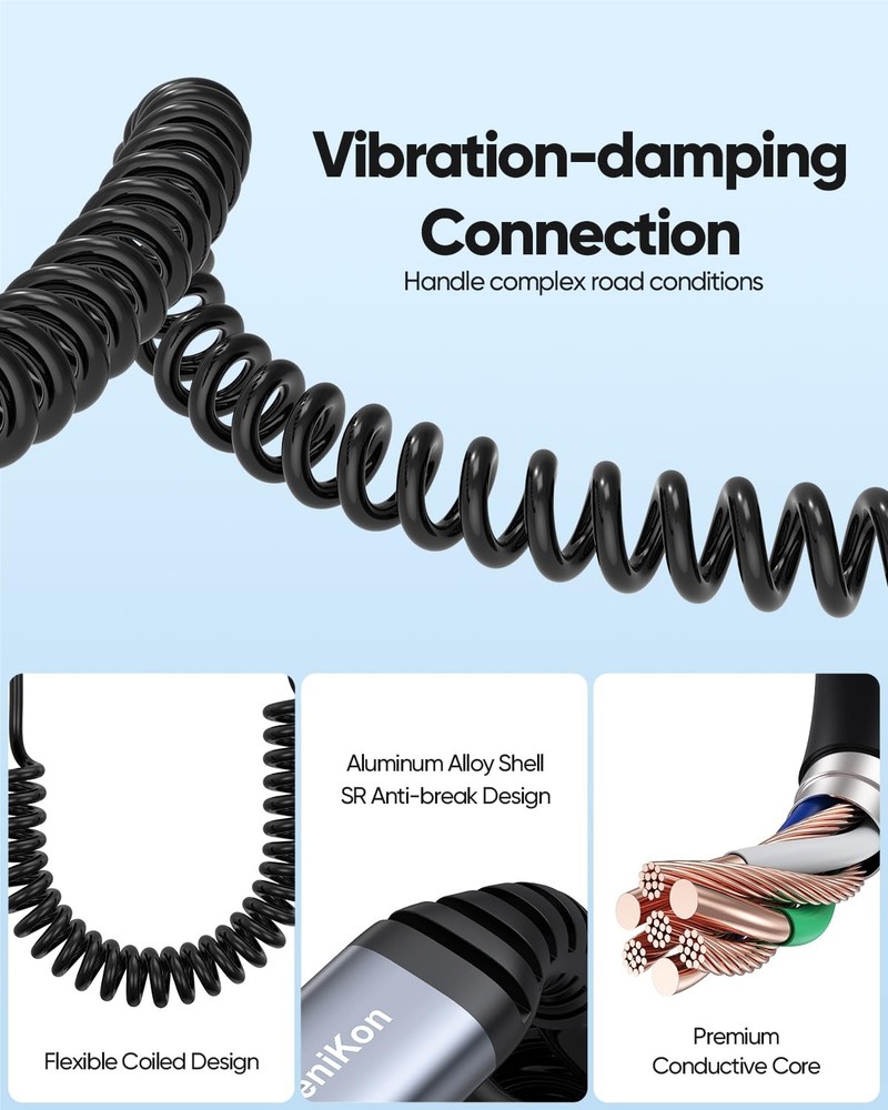ZeniKon USB A to C Coiled Cable 3FT 2-Pack, C 3FT-2Pack, Grey