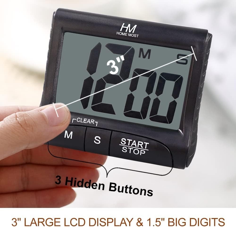 3" Large Display Kitchen Timer - Digital Timer Magnetic Back Loud Alarm on a Rop