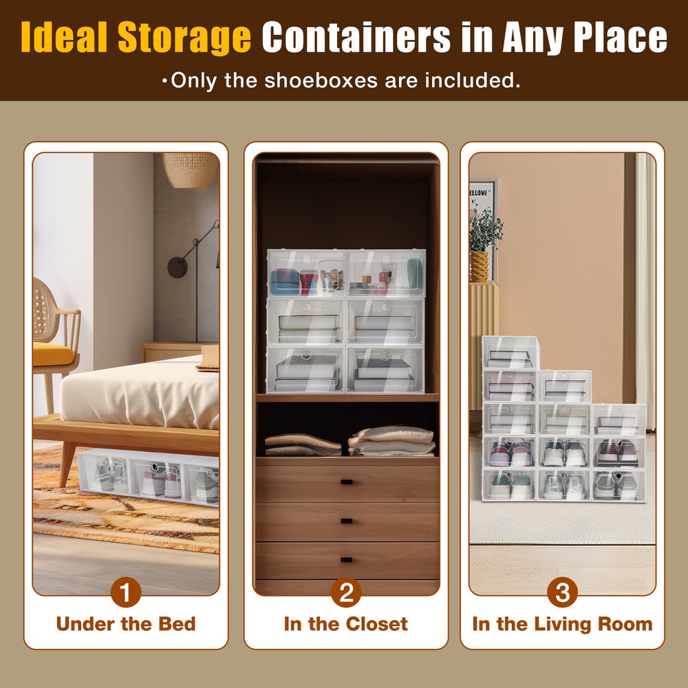 24Pcs Shoe Storage Box Clear Plastic Shoes Case Stackable Organizer Display