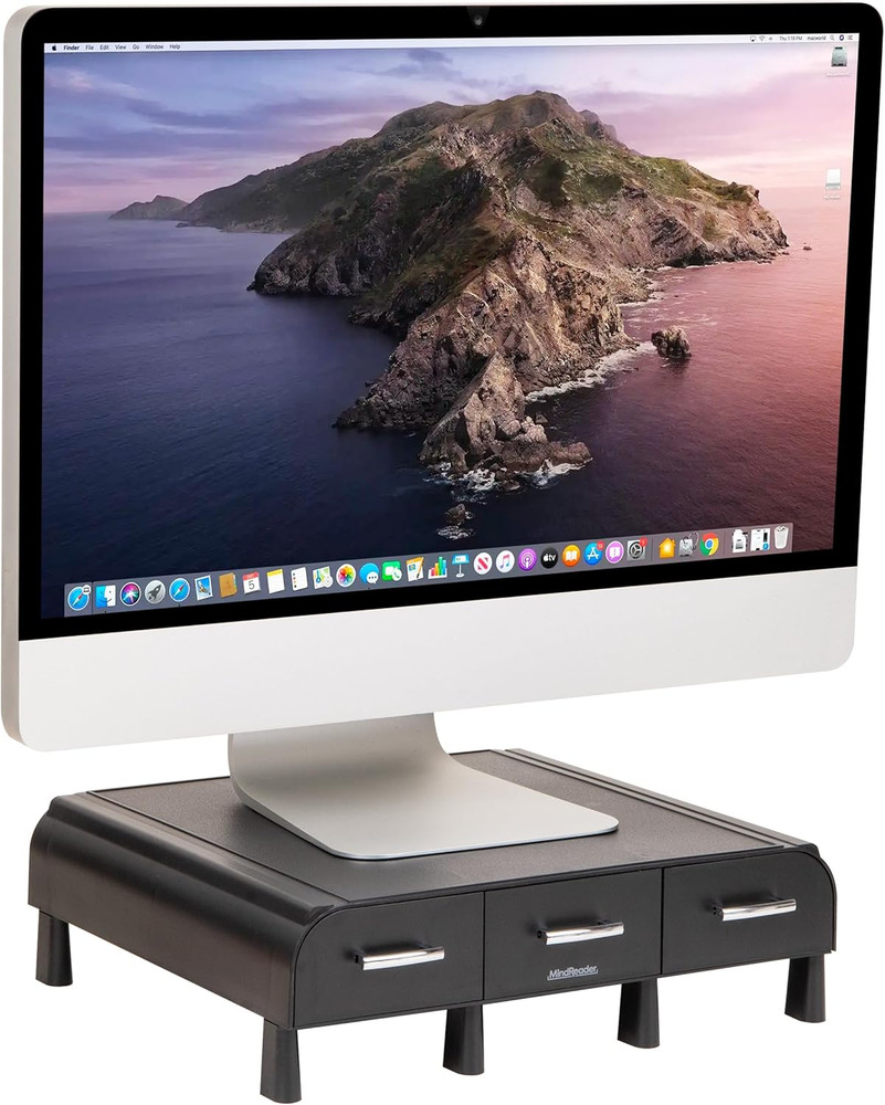 Monitor Stand, Laptop Riser, Desktop Organizer, Storage Drawer, Office, Plastic,