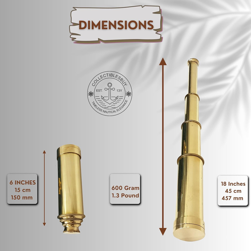 Solid Brass Pirate Spyglass Telescope – Antique Handheld Sailor Scope with Blue