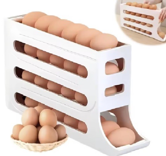 Automatic Rolling Egg Dispenser Organizer for Refrigerator 4-Tier Space-Saving