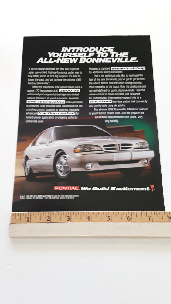1992 PONTIAC BONNEVILLE  ORIGINAL AD