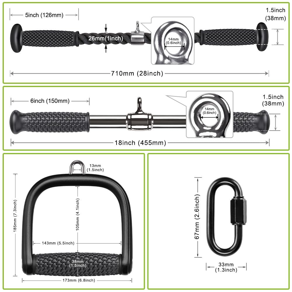 Kipika Tricep Pull Down Attachment - Cable Machine Home Gym Accessories 18"