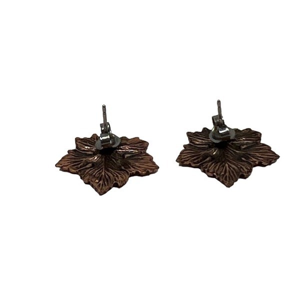 Sunrise Copper Pierced Earrings Leaf Stud