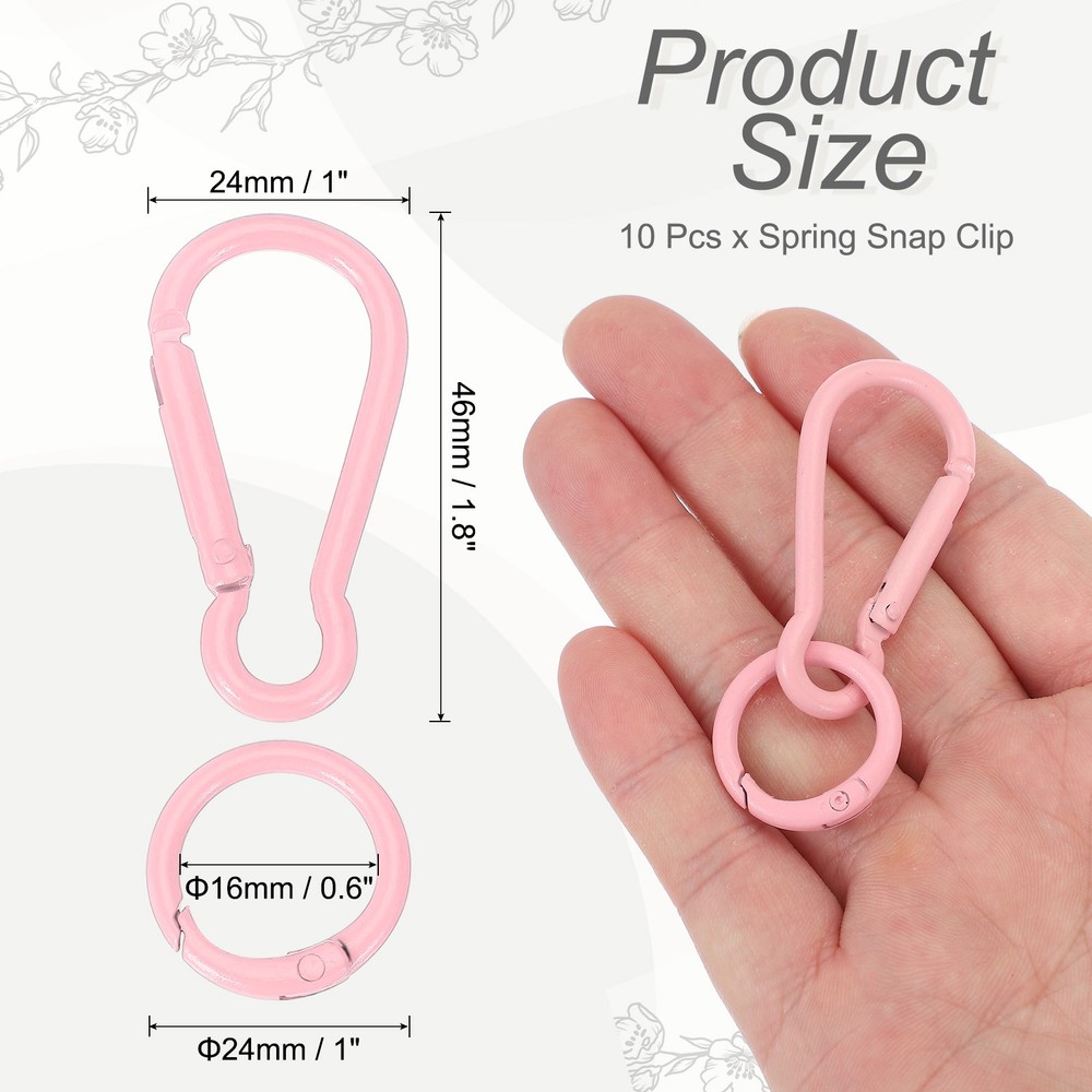 10Pcs Spring Snap Clip Candy Color Spring Snap Keychain Hook Pink