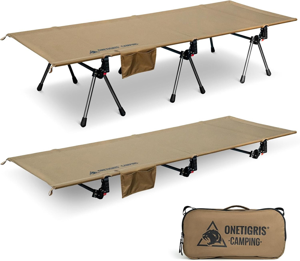 ONETIGRIS SUPRANUBIS Camping Cot, Height Adjustable with Cot Leg Extenders, Stro