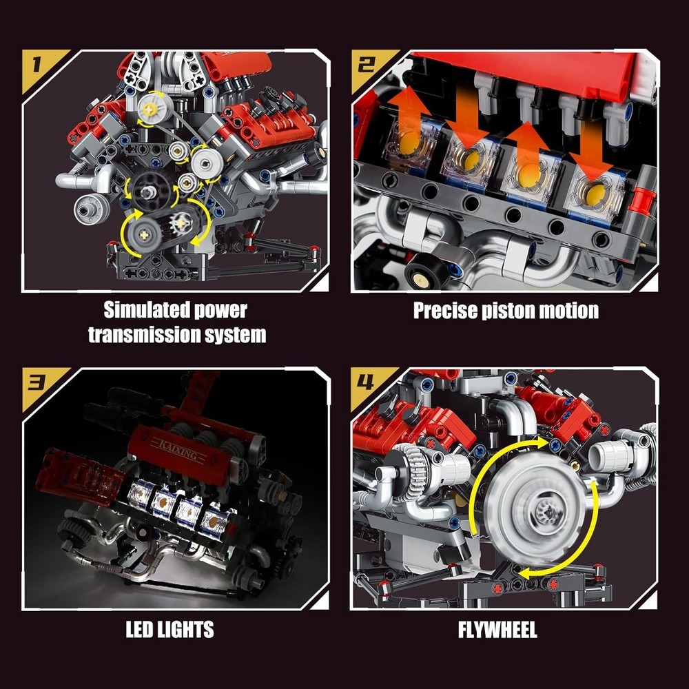 V8 Engine Model Kit That Work - 8-Cylinder Visible Engine Building Blocks Set...