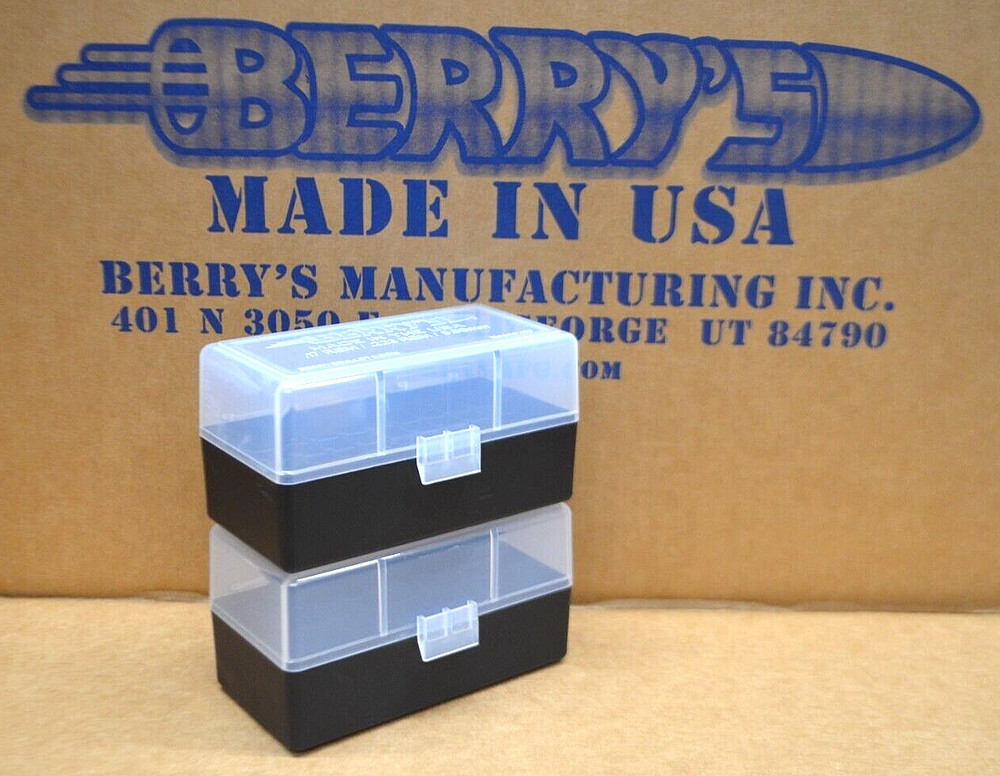 (2) 223 /.222 caliber NEW 50 ROUND PLASTIC AMMO BOXES (2-Pack CLEAR / BLACK)