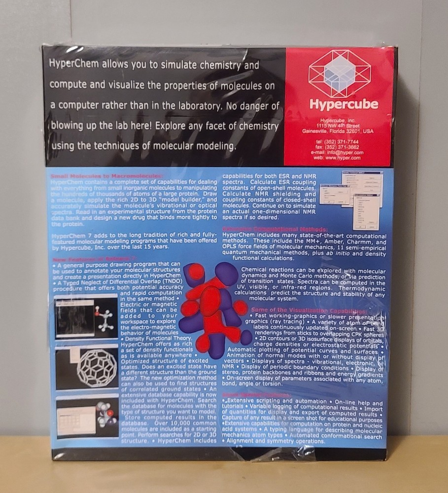 Hyperchem for Windows Release 7 (7.5) CD-ROM Tools for Molecular Modeling - NEW