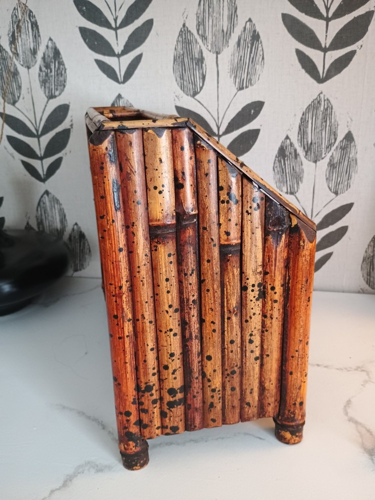 Victorian Bamboo Dark Spotted Desk Organizer Vtg HTF