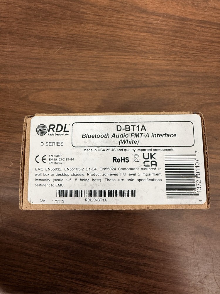 RDL D-BT1A Wall-Mounted Bluetooth Audio Format-A Interface - New In Box