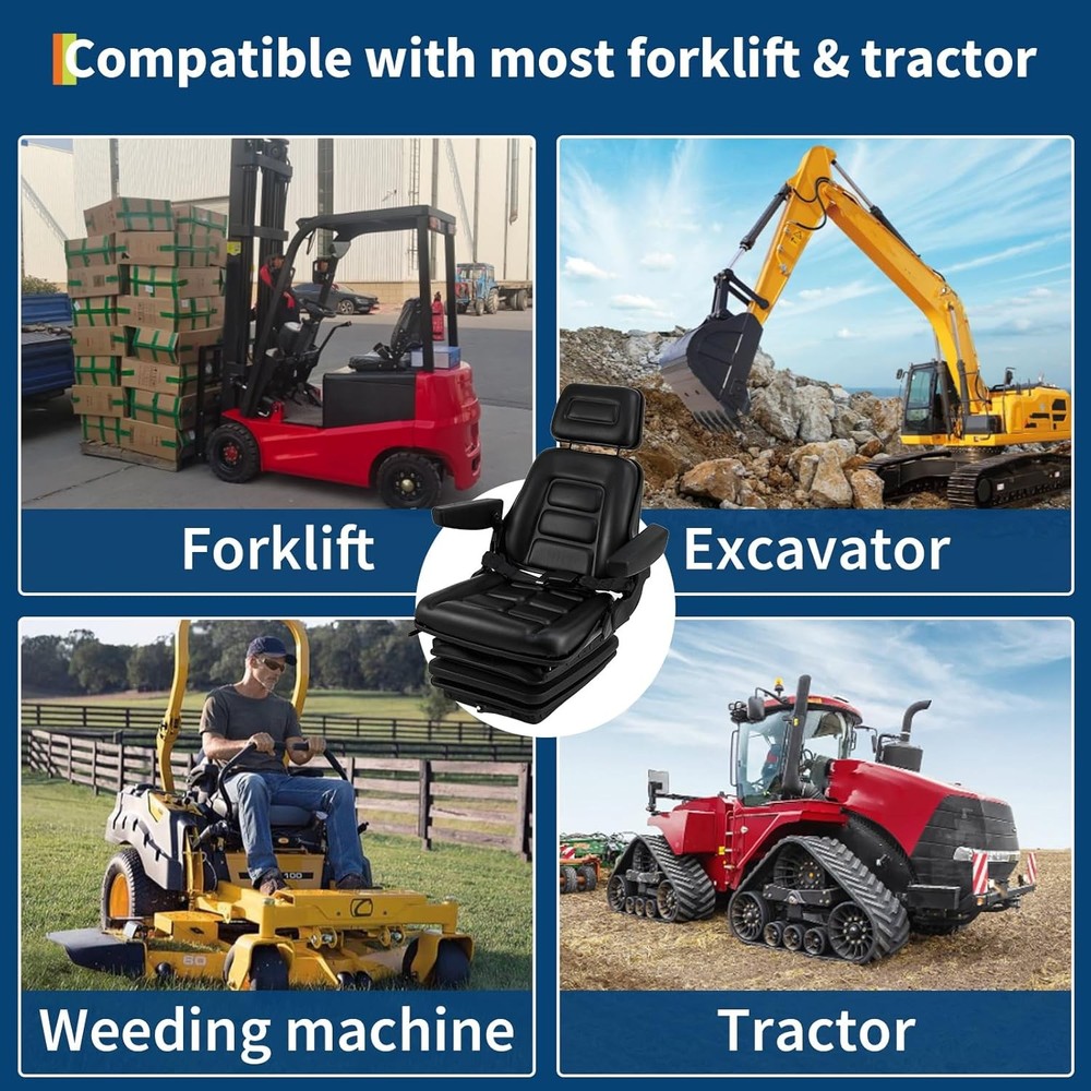 Adjustable Seat for Excavator & Skid Steer: Foldable Design with Slide Rails