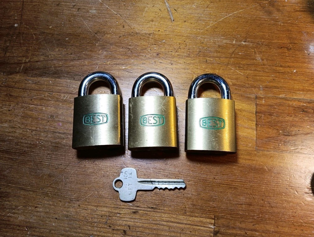 (3) BEST Lock Co. Padlocks And (1) Key