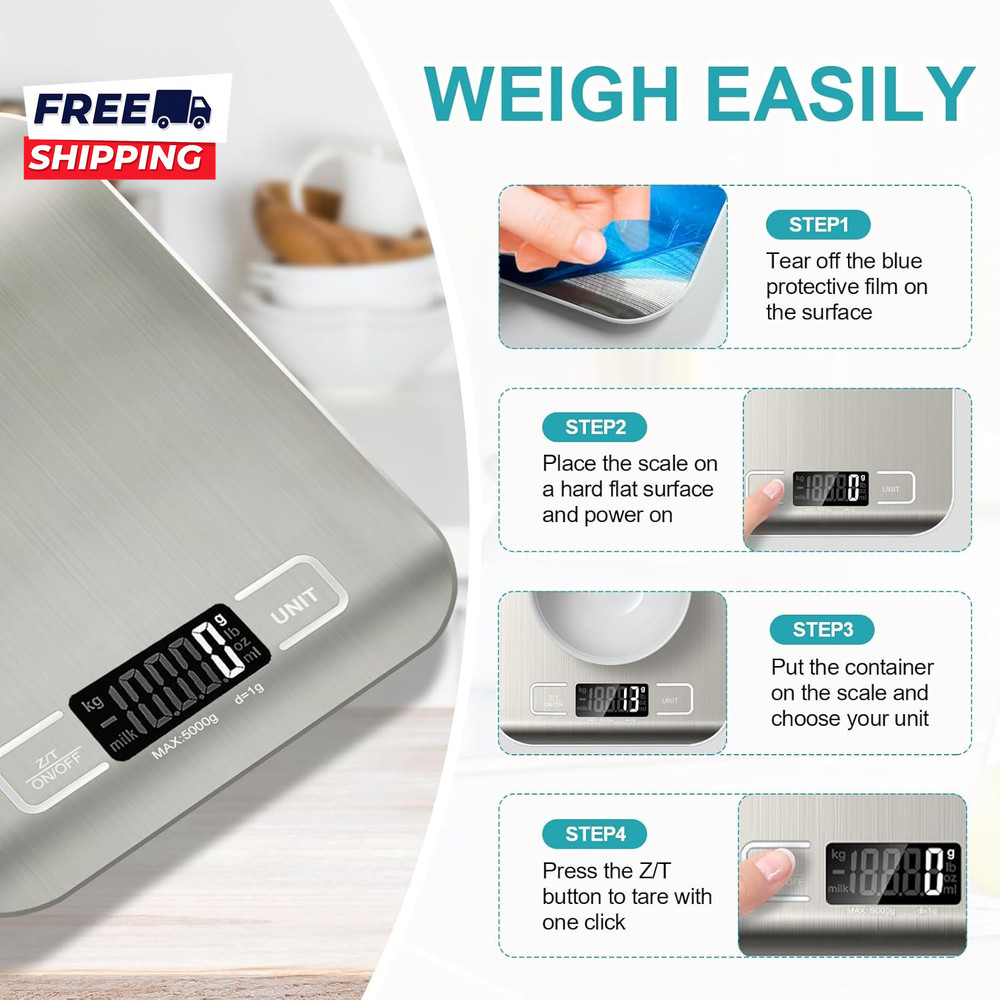 Food Scale 11Lb Kitchen Scale with 6 Units Tare Function & LCD Display