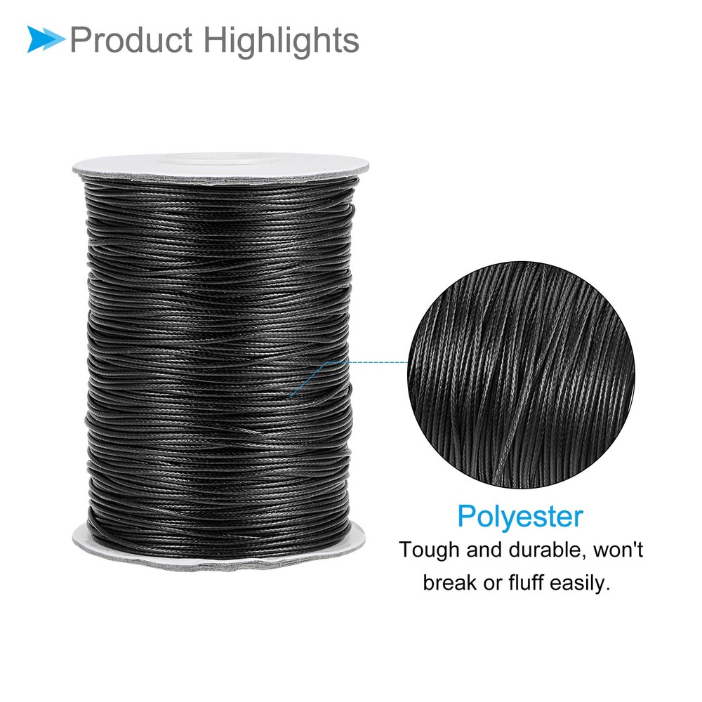Waxed Polyester String Cord 173 Yards 1mm for DIY Craft Black