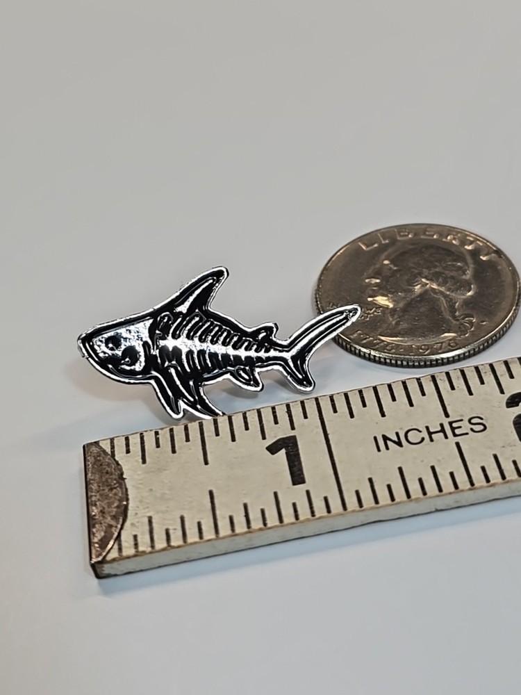 Skeleton Fish Lapel Pin Black & Silver Colors