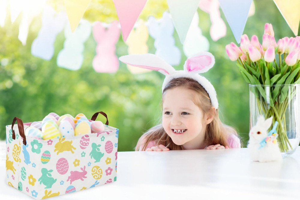 Rectangular Easter Baskets, Easket Basket for Kids.Bunny Easter Basket with H...