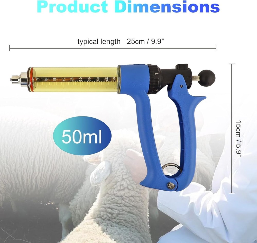 50ML Semi Automatic Livestock Syringe, Adjustable Continuous Repeating Luer Lock