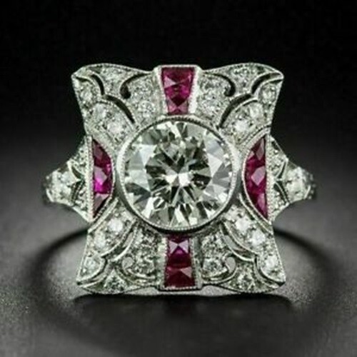Art Deco 3.80Ct Lab-Created Diamond & Ruby Vintage Style Wedding Ring 925 Silver