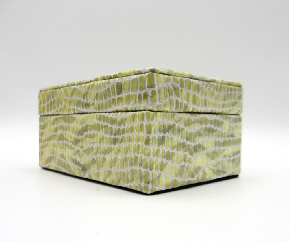 Leather Box Small Embossed Graphic Image Yellow Multicolor
