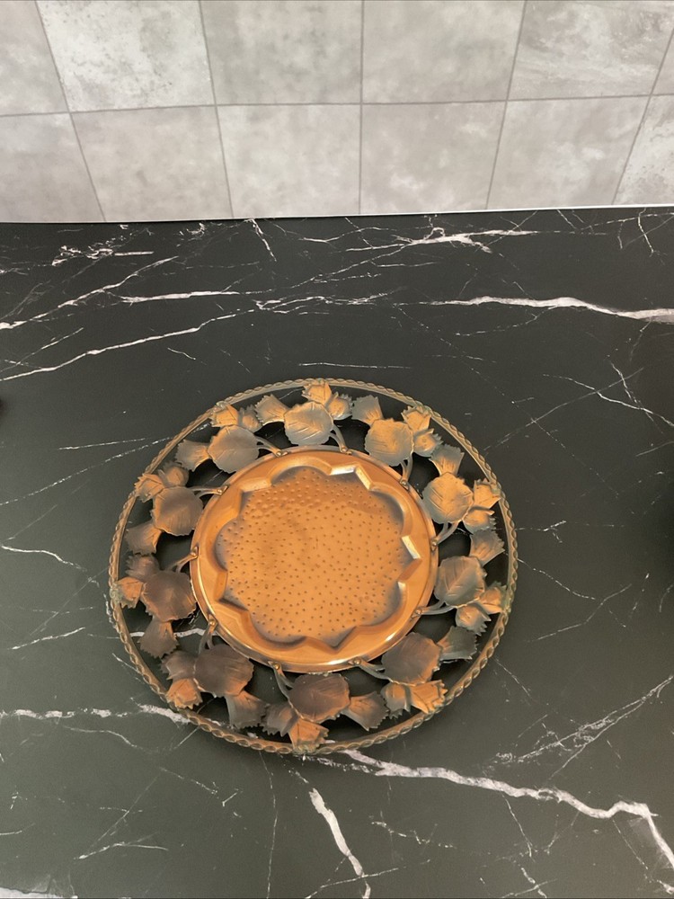 Vintage Copper Platter Bowl With Leaf Design,EUC