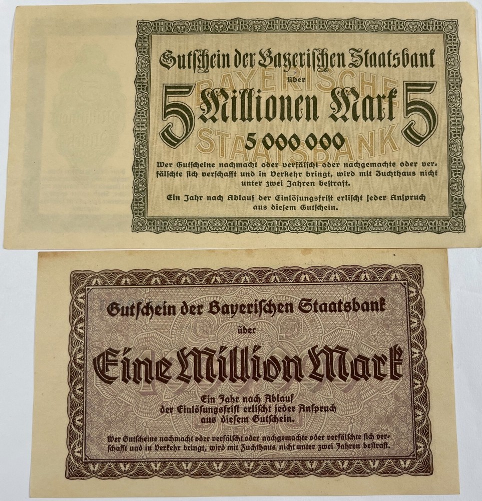 Germany Bayern 1922 & 1923 (2) notes. (#740) Decent notes.