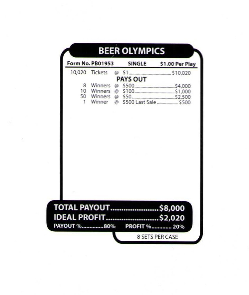 Pull Tab Tickets - Jar - Game - Beer Olympics - 10,020 ct