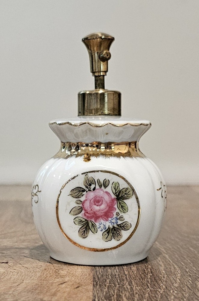 Vintage Floral Painted Ceramic Atomizer Perfume Bottle