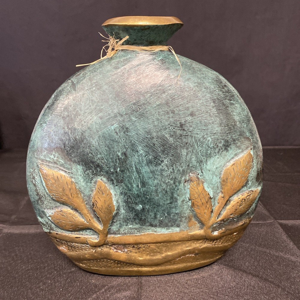 Handmade Bronze Botellón/Vase With Leaf Pattern - 9” Unique