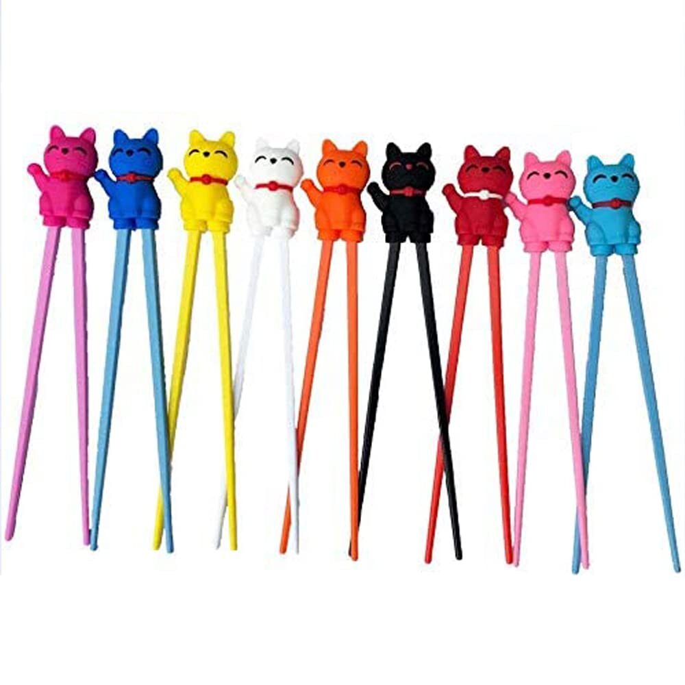 Lucky Cat Cute Tableware Learning Training Helper Chopsticks Beginner 3pcs