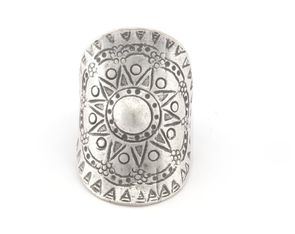 Sun Ring Textured Adjustable Ring Antique Silver Plated Brass 10US size 2813