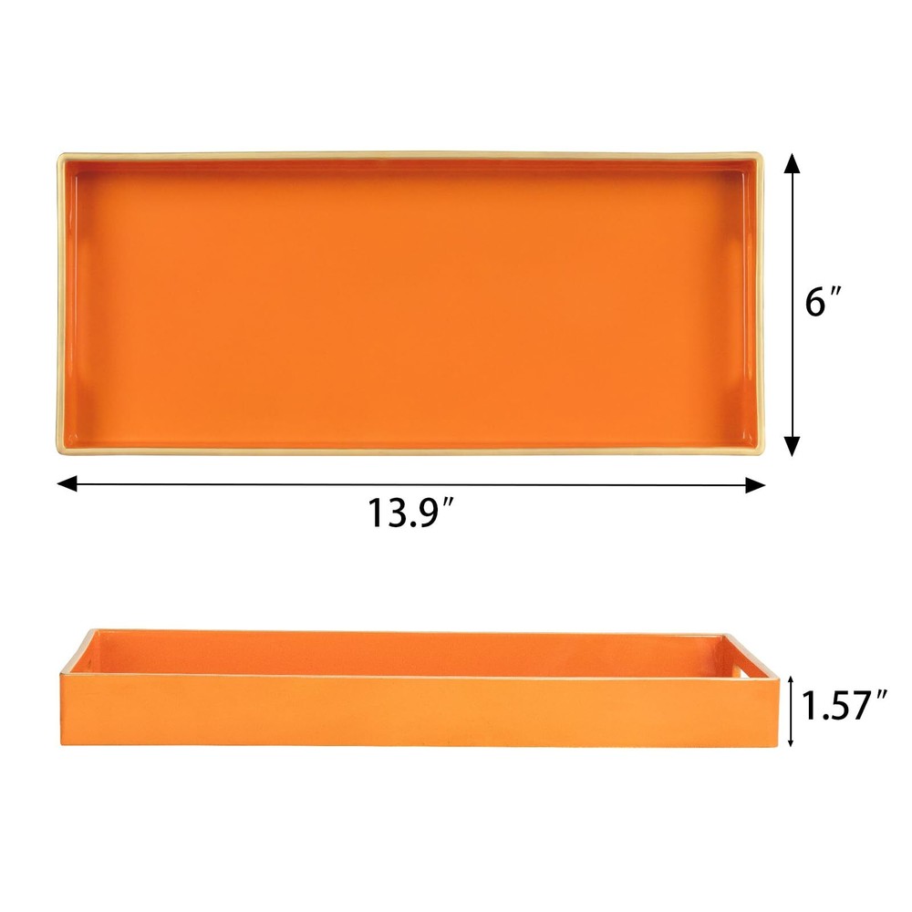 Orange Vanity Tray Plastic Rectangular Handles 13.8"x6"x1.57" Bathroom Decor